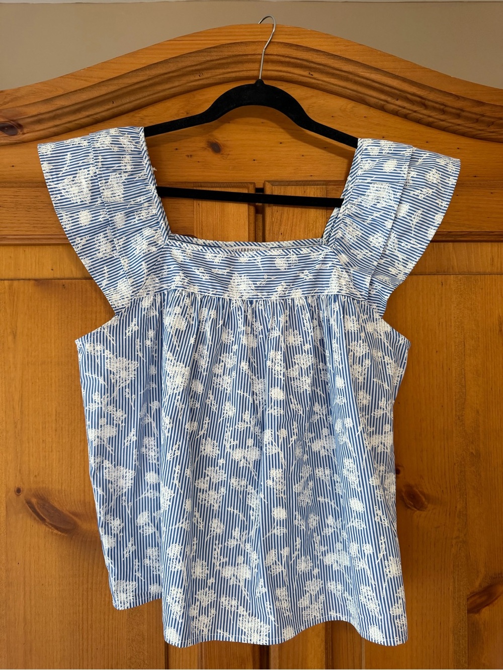 Liverpool Blue and White Floral Square-Neck Crop Top